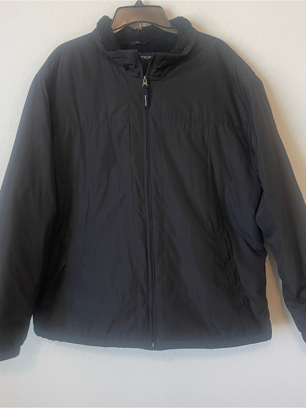 Nautica Sherpa Lined Puffer Jacket Black Men's XL Full Zip Heavyweight